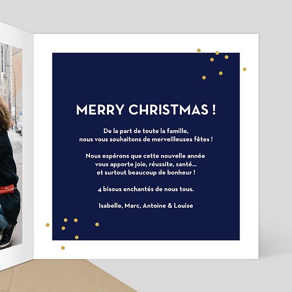 Carte de Noël  Multiphotos Bleu Intérieur Droit