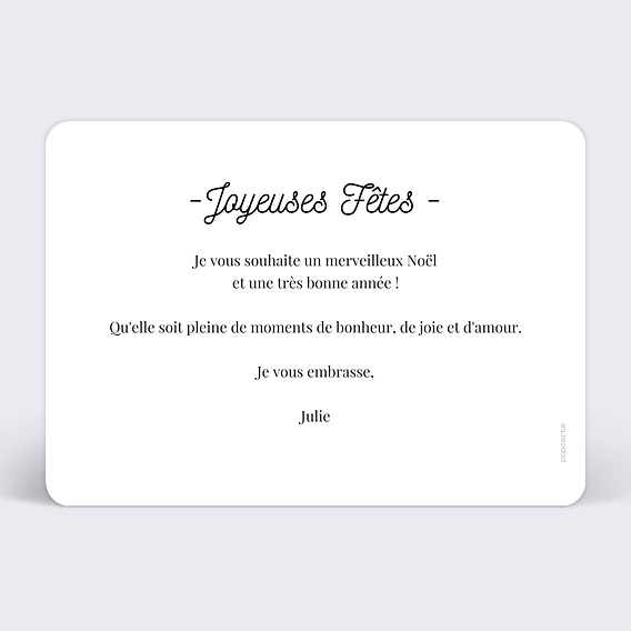 Carte de Noël  Tirets Joyeuses Fêtes Verso
