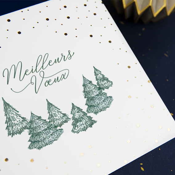Carte de Noël Dorure Pois Sapins Après 4