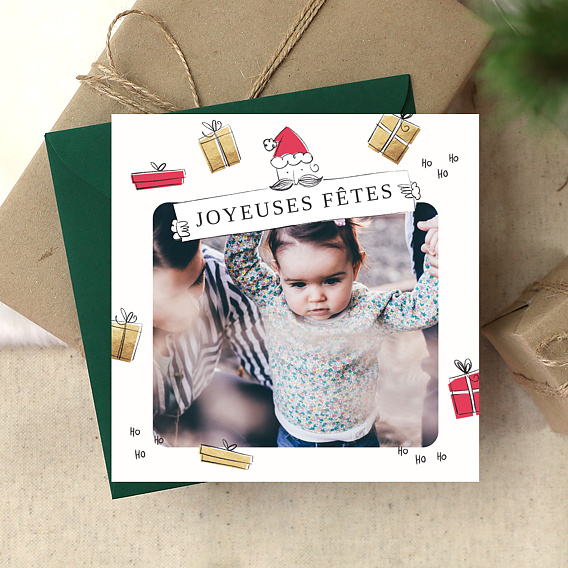 Carte de Noël Père Noël et cadeaux