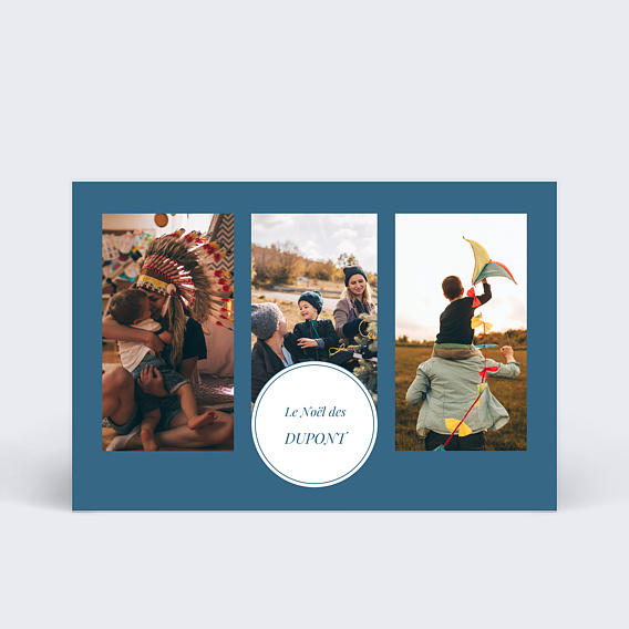 Carte de Noël Fond bleu 3 photos