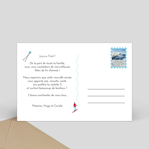 Carte de Noël Charme classique Montagne Verso