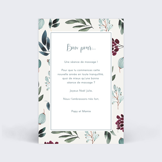 Carte de Noël  Fleurie Verso