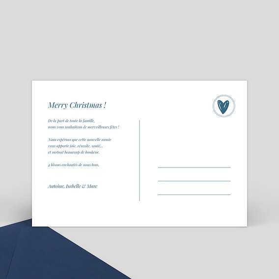 Carte de Noël  Fond bleu 3 photos Verso