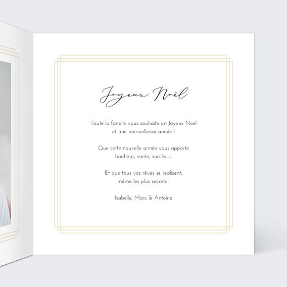 Carte de Noël  Dorure cadre photo Intérieur Droit