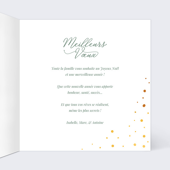 Carte de Noël  Dorure Pois Sapins Intérieur Droit