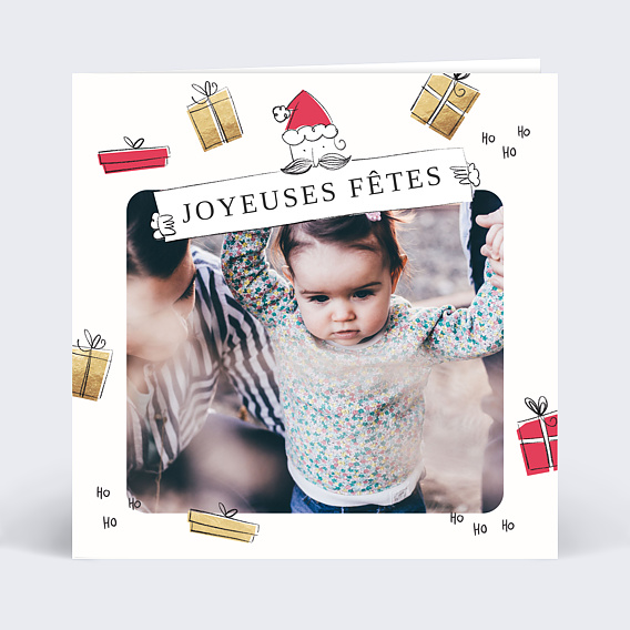 Carte de Noël Père Noël et cadeaux