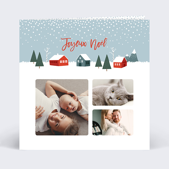 Carte de Noël Village Hiver