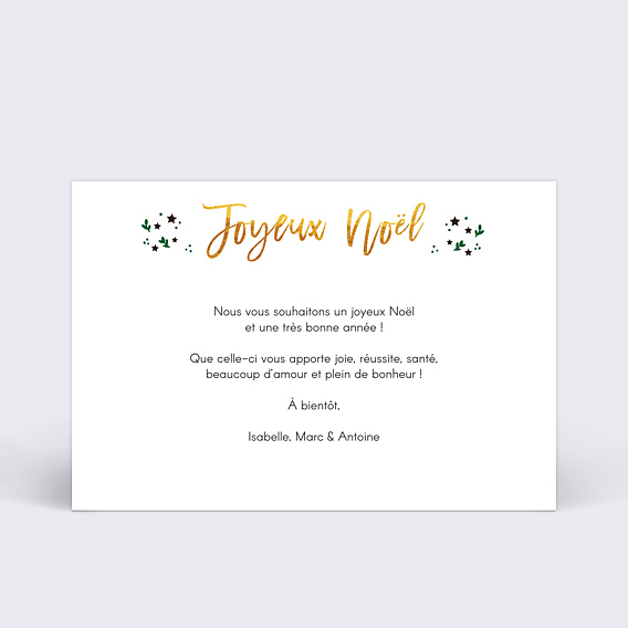 Carte de Noël  Feuilles étoilées Verso