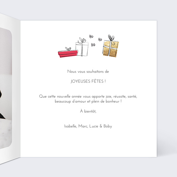 Carte de Noël Père Noël et cadeaux Intérieur Droit