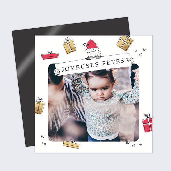 Carte de Noël  Père Noël et cadeaux