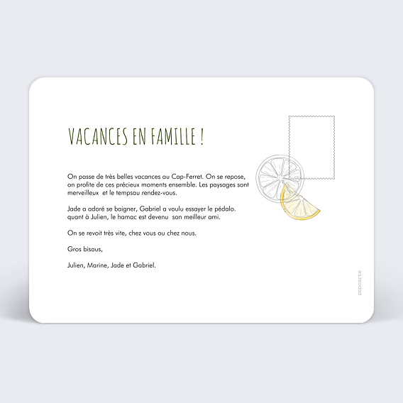Carte postale Agrumes Verso