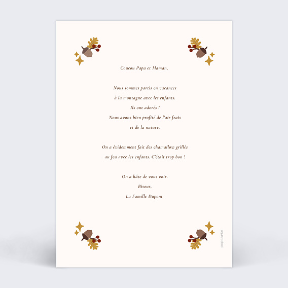 Carte postale Animaux de la forêt Verso