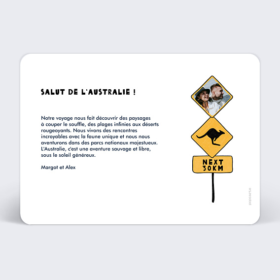 Carte postale Attention Kangourou Verso