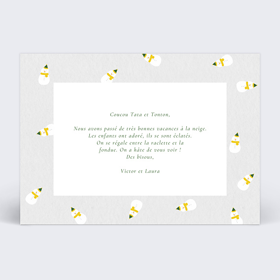 Carte postale Bonhomme de Neige Verso