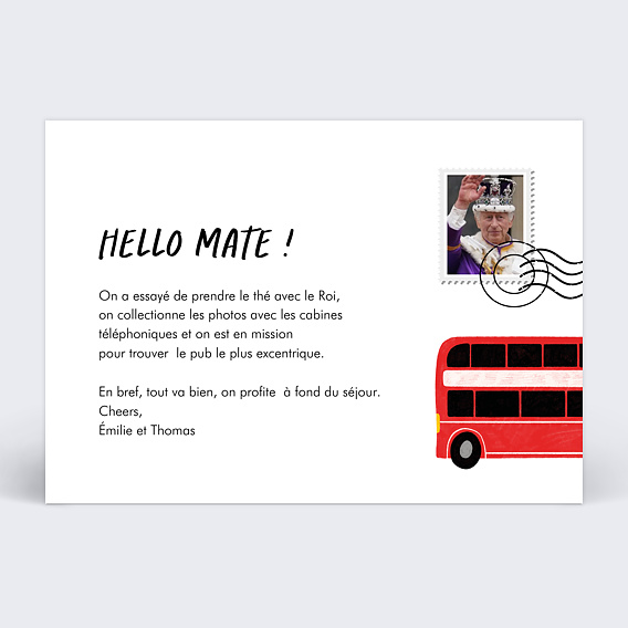 Carte postale Bus Londonien Verso