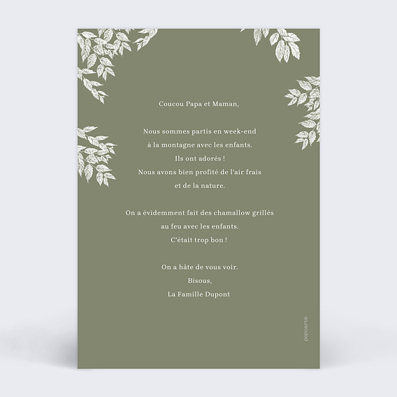 Carte postale Douce forêt Verso