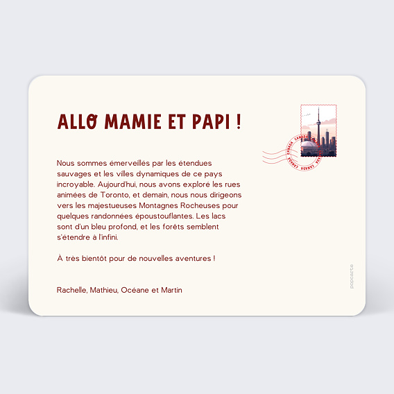 Carte postale Drapeau Canada Verso