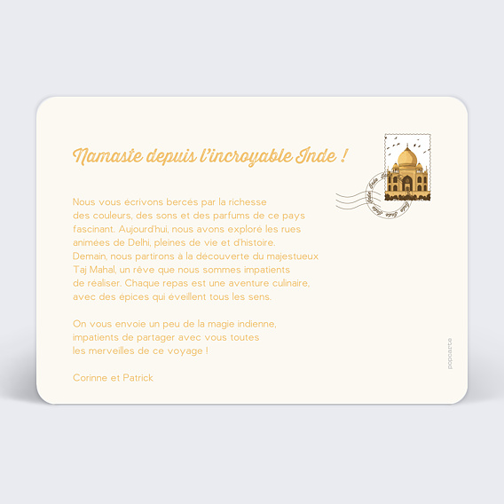 Carte postale Drapeau Inde Verso