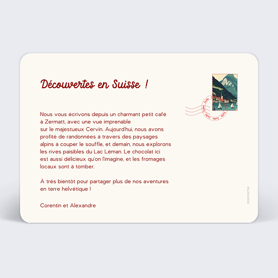 Carte postale Drapeau Suisse Verso