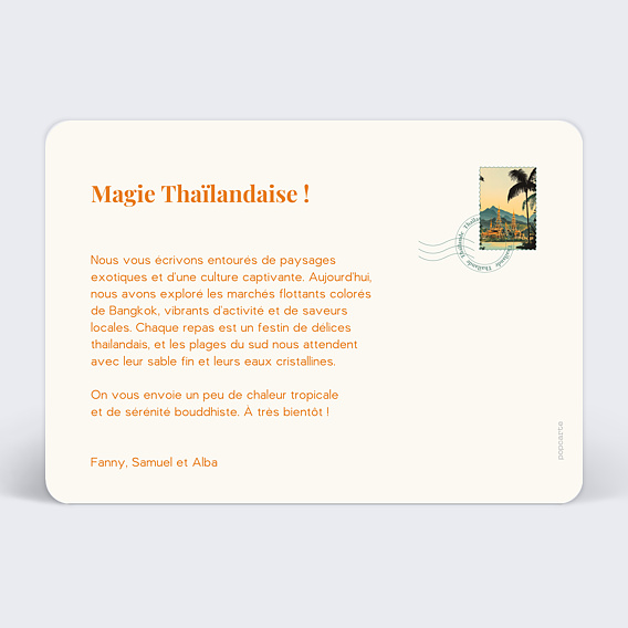 Carte postale Drapeau Thaïlande Verso