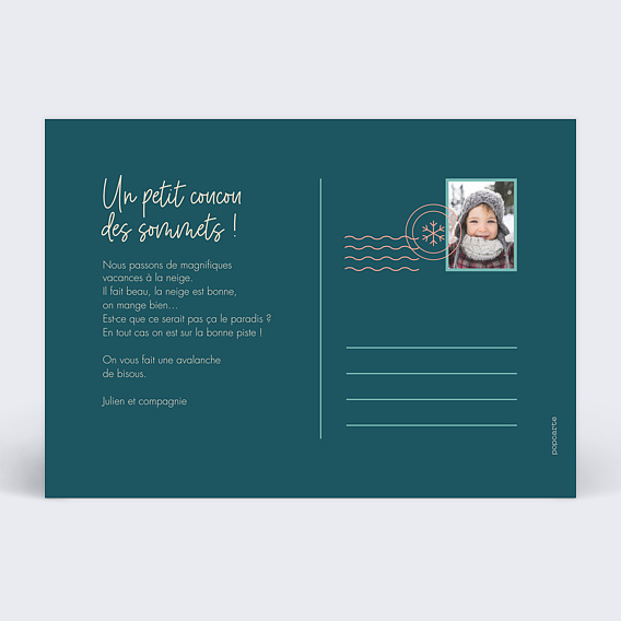 Carte postale Illustration Hiver Ski Verso