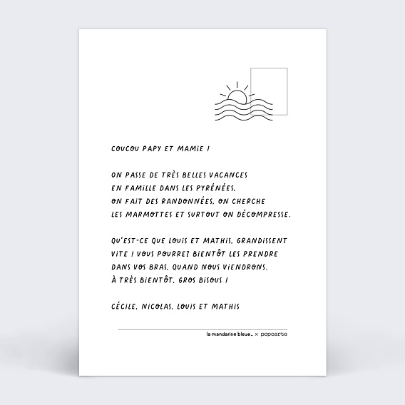 Carte postale La Mandarine Bleue x Popcarte - Randonnée Verso