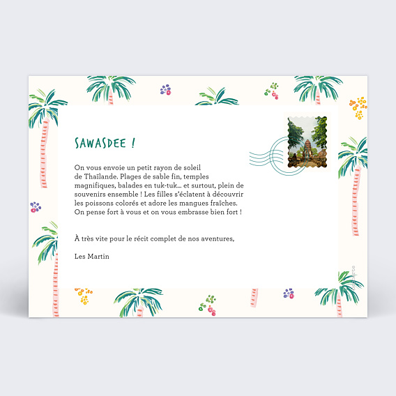 Carte postale Motif Palmier Verso