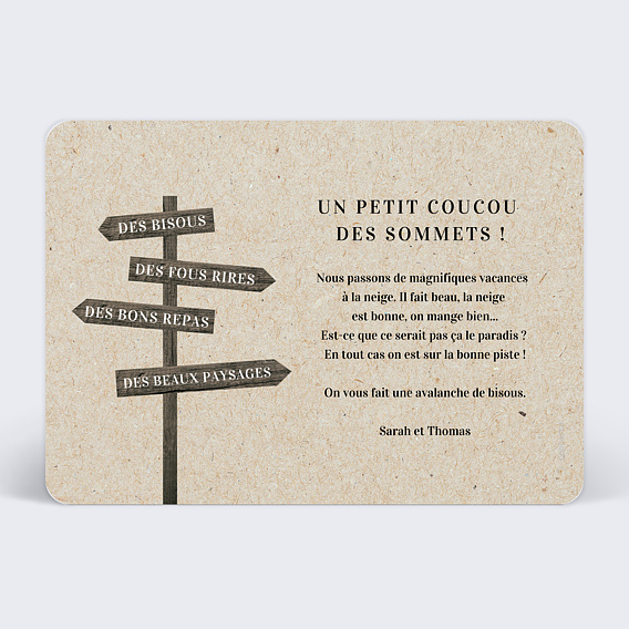 Carte postale Panneau de Montagne Verso