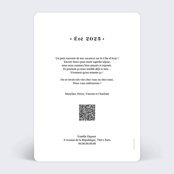 Carte postale Pêle-Mêle Minimaliste Verso