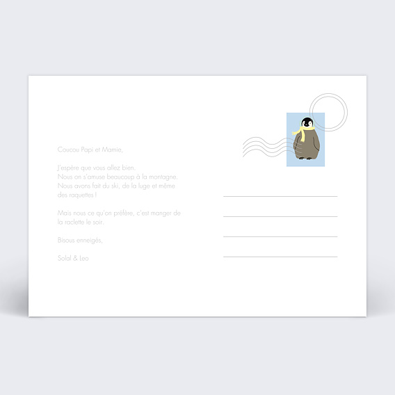 Carte postale Pingouin Enneigé Verso