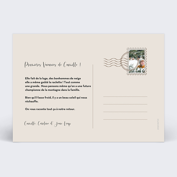 Carte postale Polaroid d'Hiver Verso