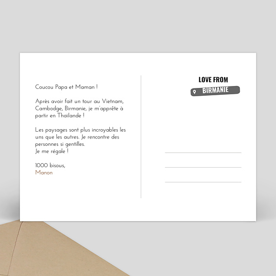 Carte postale Roadtrip étiquettes Verso