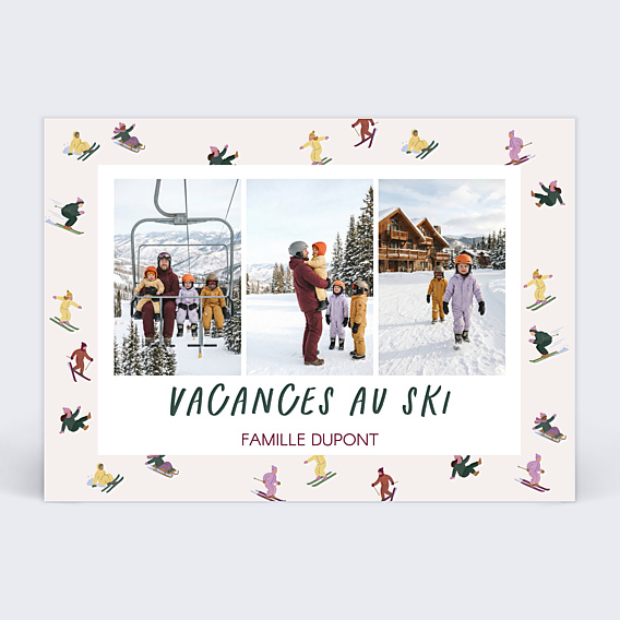 Carte Postale Skieurs Minuscules