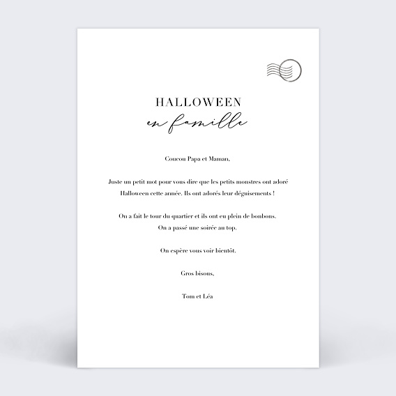 Carte postale Halloween en famille Verso