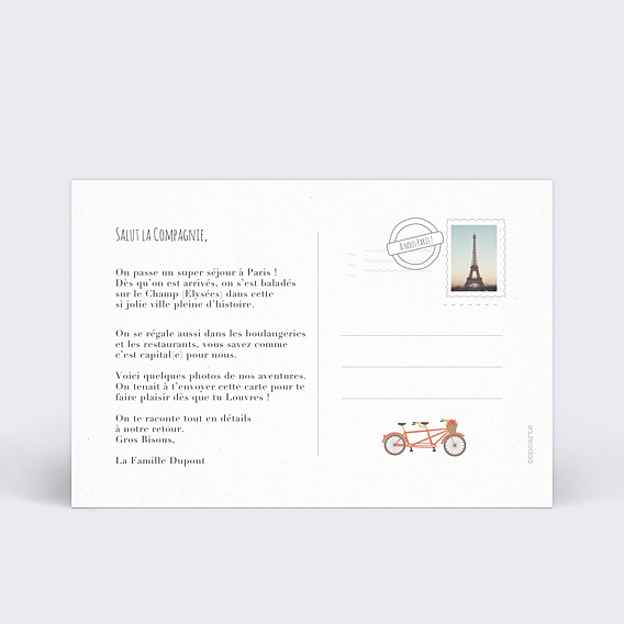 Carte postale Souvenirs de Paris Verso