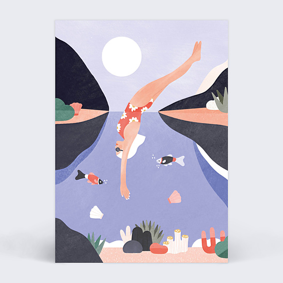 Carte postale La Mandarine Bleue x Popcarte - Plongeon