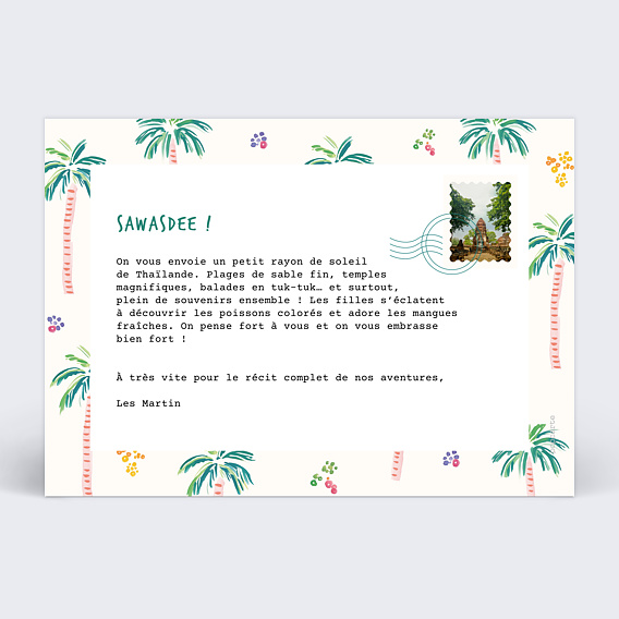 Carte postale Motif Palmier Verso