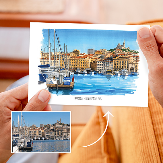 Carte Postale Votre photo dessinée au feutre