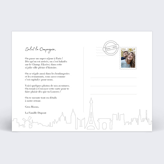 Carte postale Skyline Paris Verso