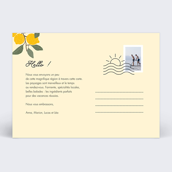 Carte postale Jolis Citrons Verso