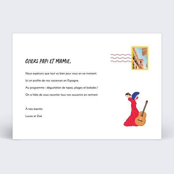 Carte postale Bisous d'Espagne Verso