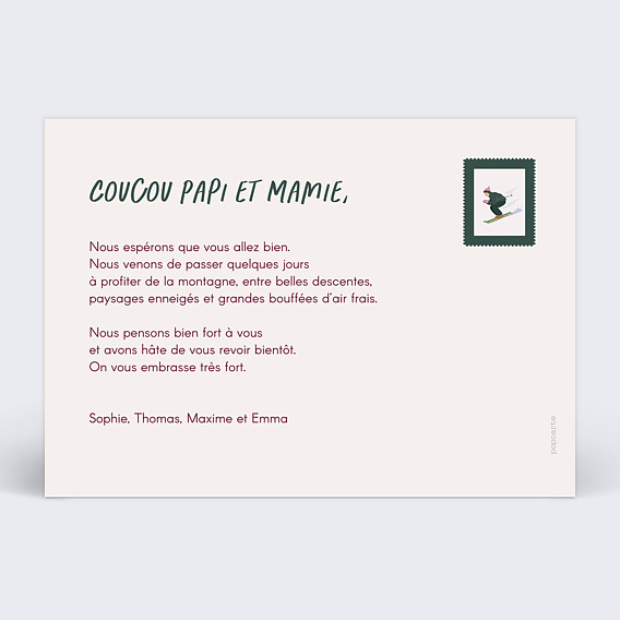 Carte Postale Skieurs Minuscules