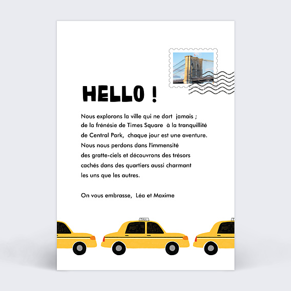 Carte postale Taxi New Yorkais Verso