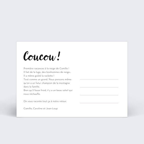 Carte postale Hiver Cadre Blanc Avec Coeur Verso