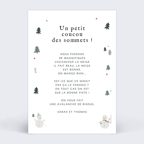 Carte postale Bonhomme de Neige Portrait Verso