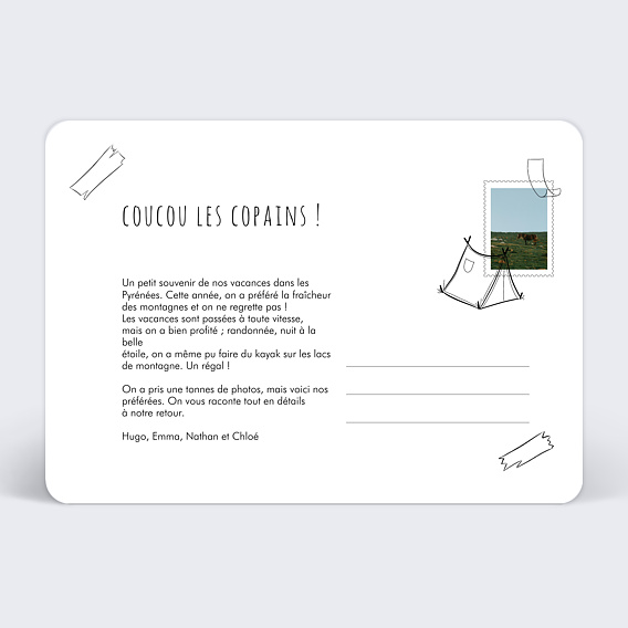 Carte postale Camping Verso