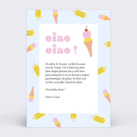 Carte postale Gelato Verso