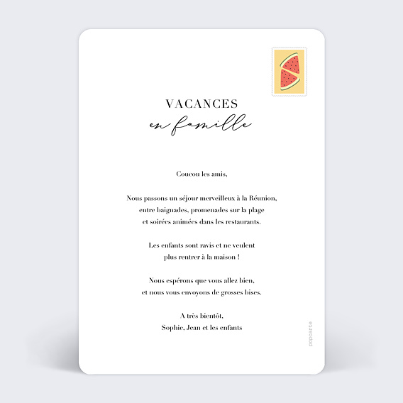 Carte postale Vacances en Famille Verso