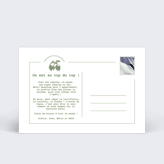 Carte postale Hiver Montagne Vintage Verso